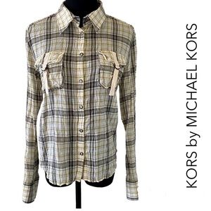 KORS MICHAEL KORS Plaid Snap Front Blouse Size 6